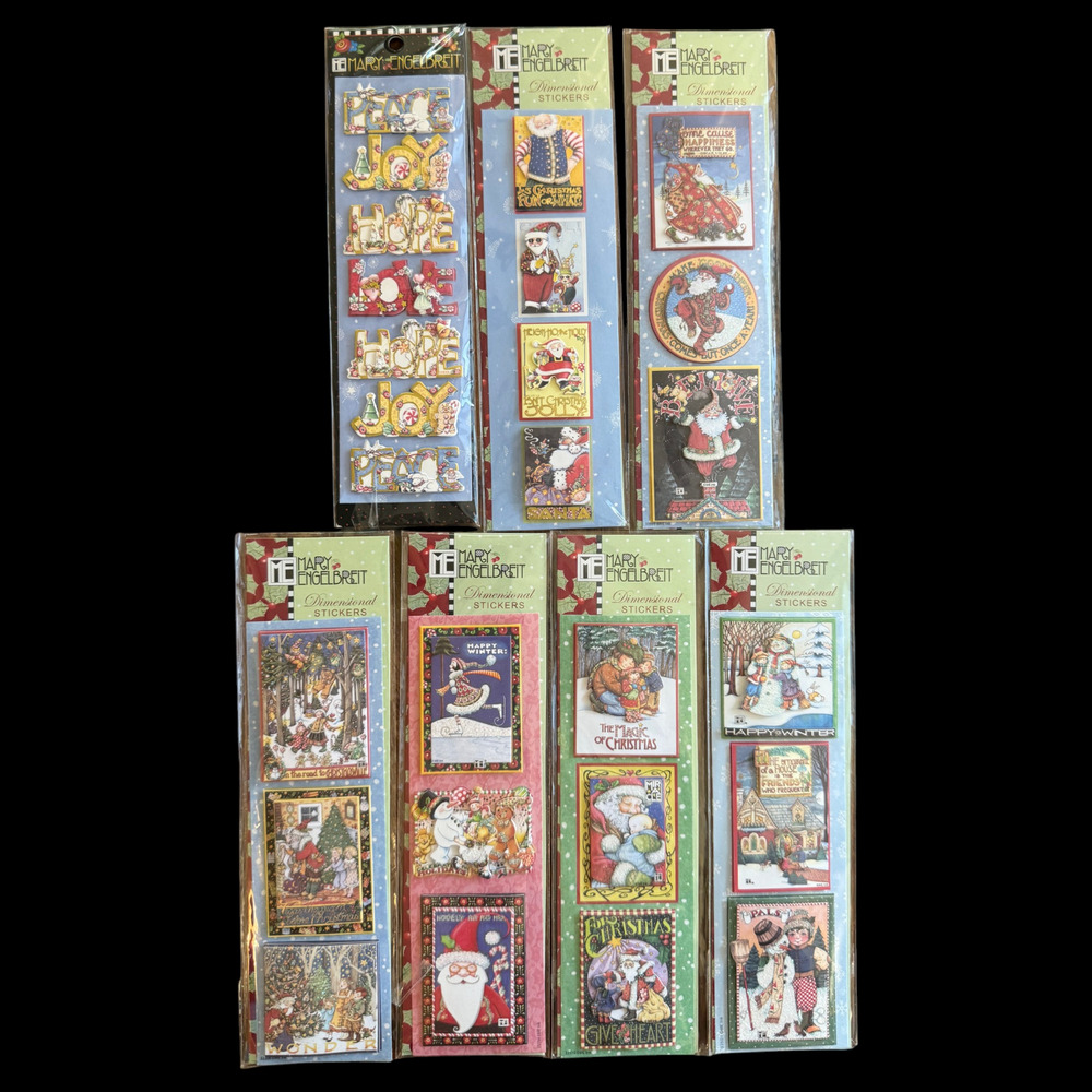 Lot of 7 Mary Engelbreit Dimensional Stickers 3D Christmas Winter Santa Snowman